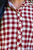 Sloane Button Up Top- Burgundy Gingham - Jess Lea Boutique
