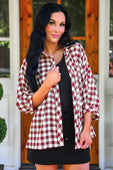 Sloane Button Up Top- Burgundy Gingham - Jess Lea Boutique