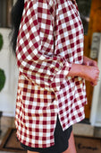 Sloane Button Up Top- Burgundy Gingham - Jess Lea Boutique