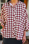 Sloane Button Up Top- Burgundy Gingham - Jess Lea Boutique