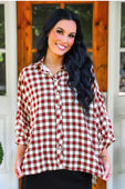 Sloane Button Up Top- Burgundy Gingham - Jess Lea Boutique