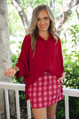 Sloane Button Up Top- Burgundy - Jess Lea Boutique
