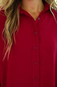 Sloane Button Up Top- Burgundy - Jess Lea Boutique