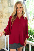 Sloane Button Up Top- Burgundy - Jess Lea Boutique