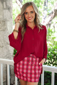 Sloane Button Up Top- Burgundy - Jess Lea Boutique
