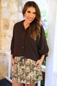 Sloane Button Up Top- Chocolate - Jess Lea Boutique