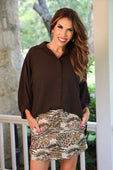 Sloane Button Up Top- Chocolate - Jess Lea Boutique