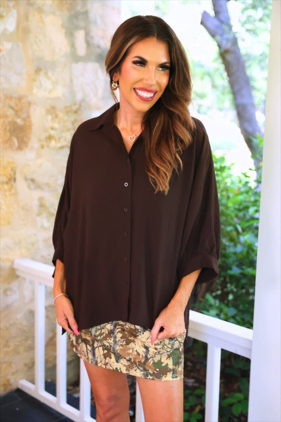 Sloane Button Up Top- Chocolate - Jess Lea Boutique