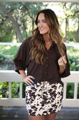 Sloane Button Up Top- Chocolate - Jess Lea Boutique