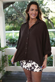 Sloane Button Up Top- Chocolate - Jess Lea Boutique