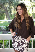 Sloane Button Up Top- Chocolate - Jess Lea Boutique