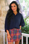 Sloane Button Up Top- Navy - Jess Lea Boutique