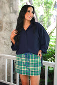 Sloane Button Up Top- Navy - Jess Lea Boutique