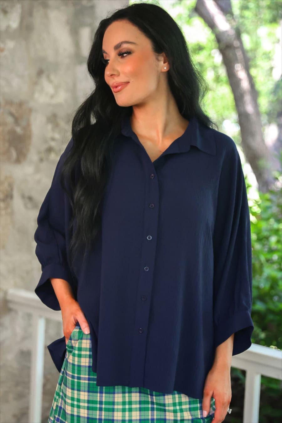 Sloane Button Up Top- Navy - Jess Lea Boutique
