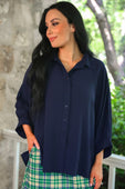 Sloane Button Up Top- Navy - Jess Lea Boutique