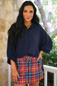 Sloane Button Up Top- Navy - Jess Lea Boutique