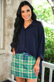 Sloane Button Up Top- Navy - Jess Lea Boutique