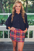 Sloane Button Up Top- Navy - Jess Lea Boutique