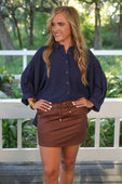 Sloane Button Up Top- Navy - Jess Lea Boutique