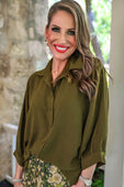 Sloane Button Up Top- Olive - Jess Lea Boutique