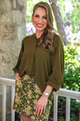 Sloane Button Up Top- Olive - Jess Lea Boutique