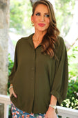 Sloane Button Up Top- Olive - Jess Lea Boutique