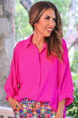 Sloane Button Up Top- Pink - Jess Lea Boutique