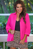 Sloane Button Up Top- Pink - Jess Lea Boutique