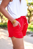 Solid Red Everyday Shorts - Jess Lea Boutique