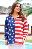 Stars and Stripes Quarter Zip Pullover - Jess Lea Boutique