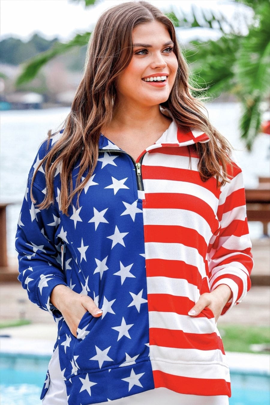 Stars and Stripes Quarter Zip Pullover - Jess Lea Boutique