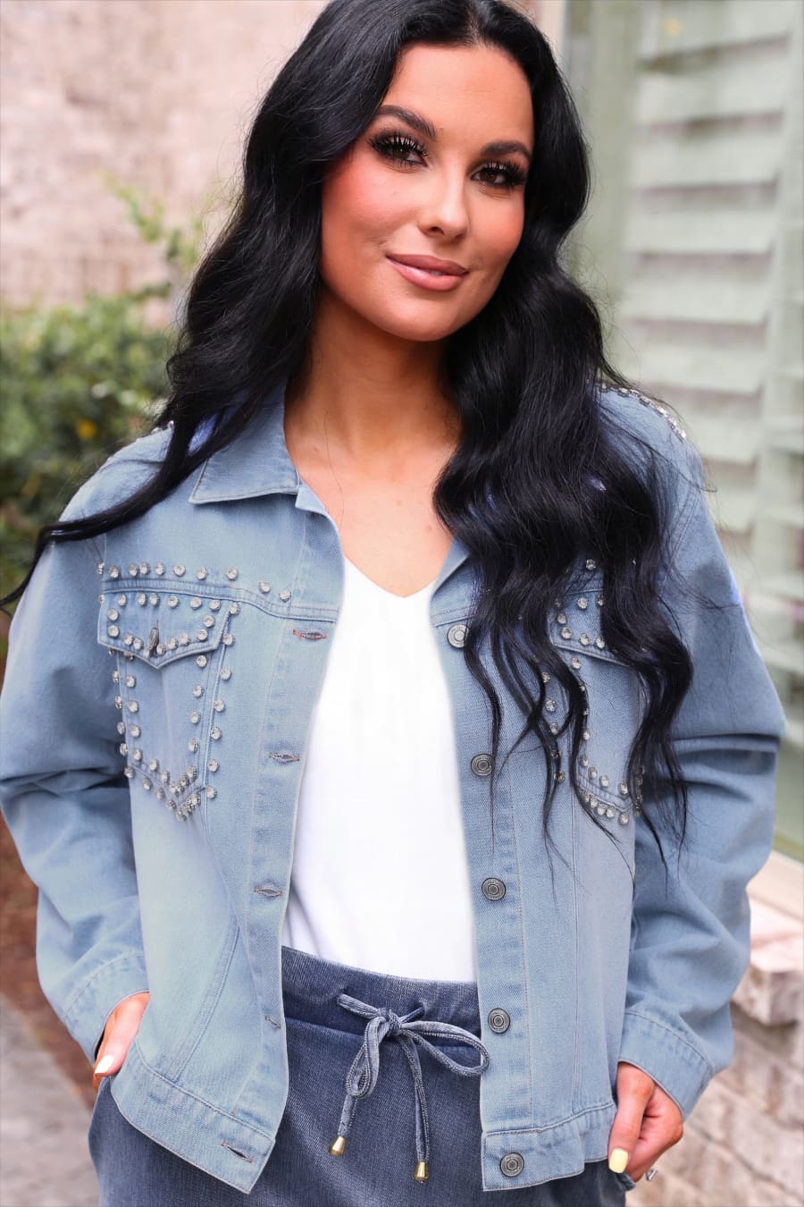Stella Rhinestone Denim Jacket - Jess Lea Boutique