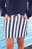 Striped Nova Denim Skirt- Navy - Jess Lea Boutique
