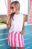 Striped Nova Denim Skirt- Neon Pink - Jess Lea Boutique