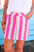 Striped Nova Denim Skirt- Neon Pink - Jess Lea Boutique