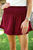 Sunny Strolls High Waisted Shorts- Maroon - Jess Lea Boutique