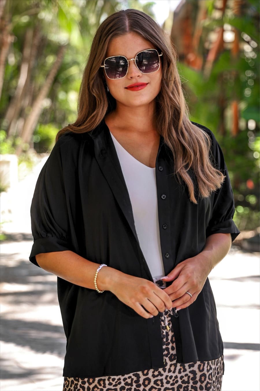 Sutton Button Up Top- Black - Jess Lea Boutique