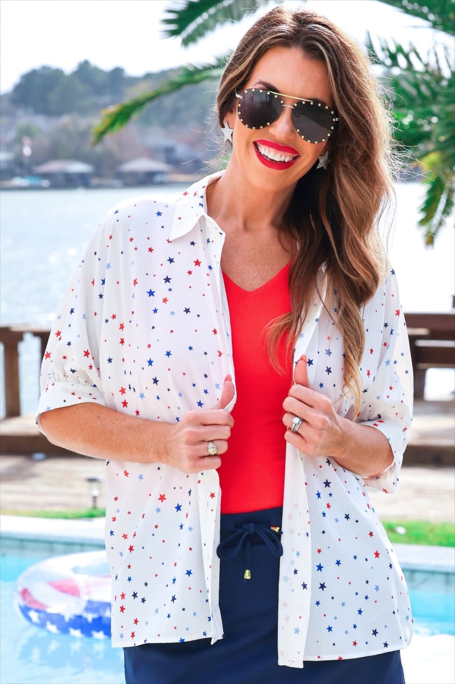Sutton Button Up Top- Patriotic Stars - Jess Lea Boutique