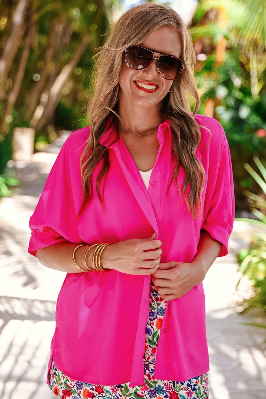 Sutton Button Up Top- Pink - Jess Lea Boutique