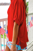 Sutton Button Up Top- Red - Jess Lea Boutique