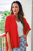 Sutton Button Up Top- Red - Jess Lea Boutique