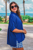 Sutton Button Up Top- Royal Blue - Jess Lea Boutique