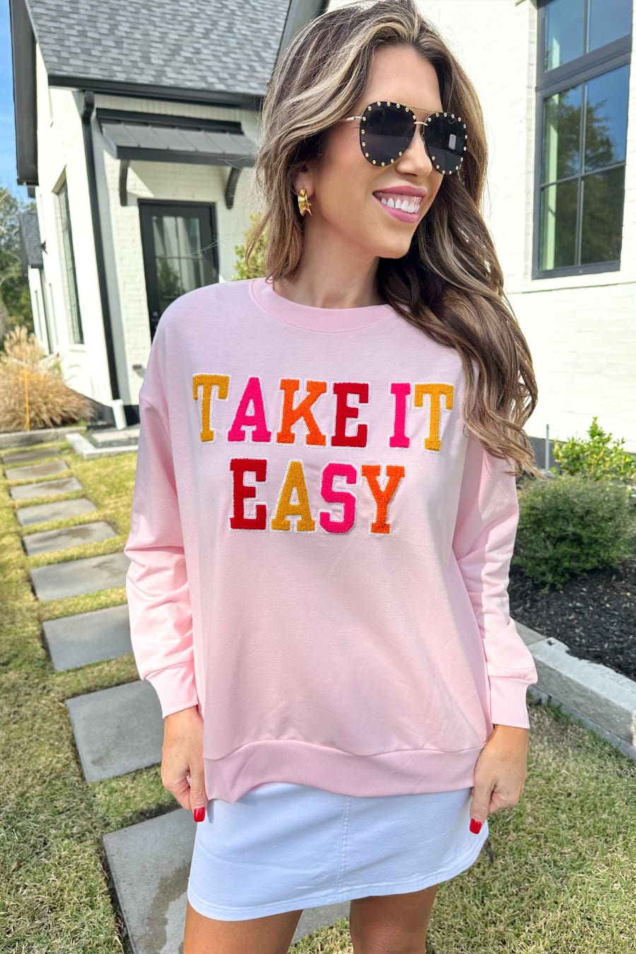 Take It Easy Patch Pullover - Jess Lea Boutique