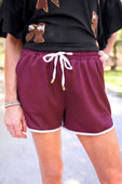 True Maroon Drawstring Everyday Shorts - Jess Lea Boutique