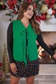 PREORDER- Twila Quilted Tie Vest- Green - Jess Lea Boutique