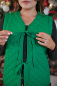 PREORDER- Twila Quilted Tie Vest- Green - Jess Lea Boutique