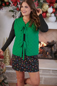 PREORDER- Twila Quilted Tie Vest- Green - Jess Lea Boutique