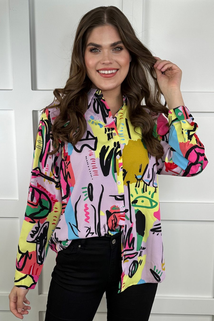 Alessia Abstract Button Up Top