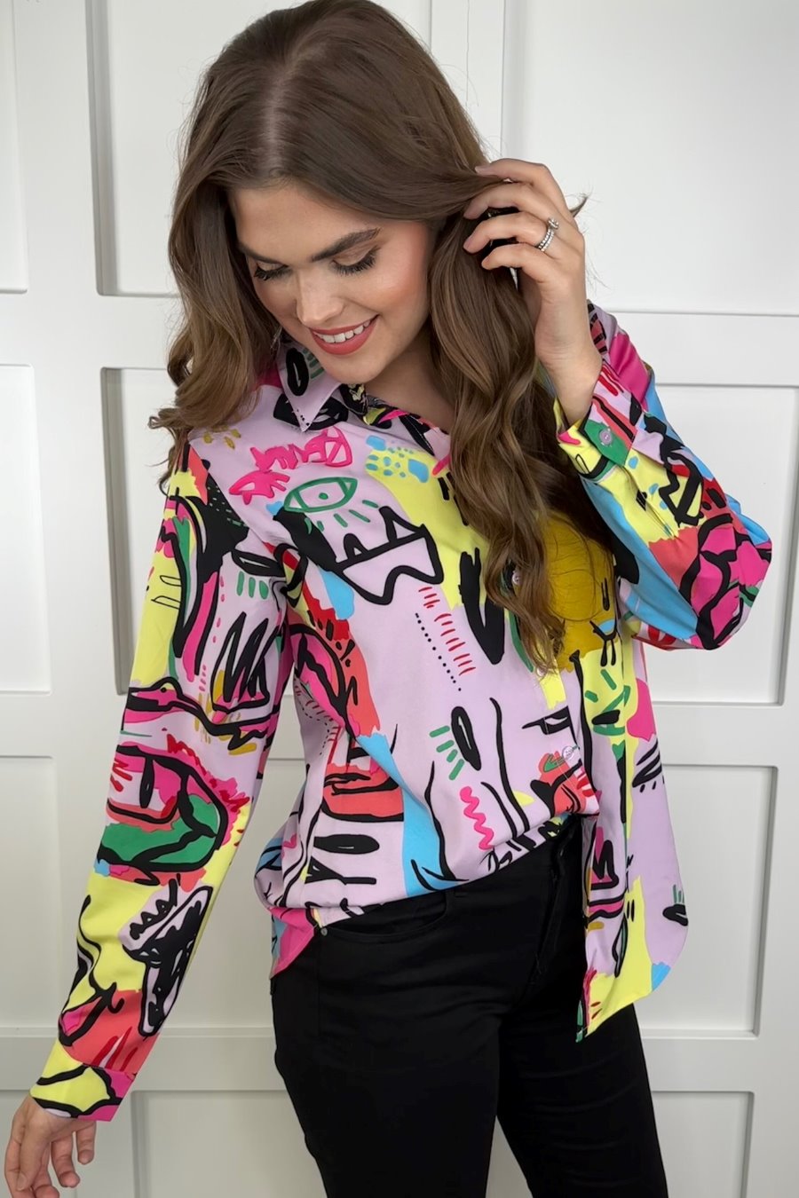 Alessia Abstract Button Up Top