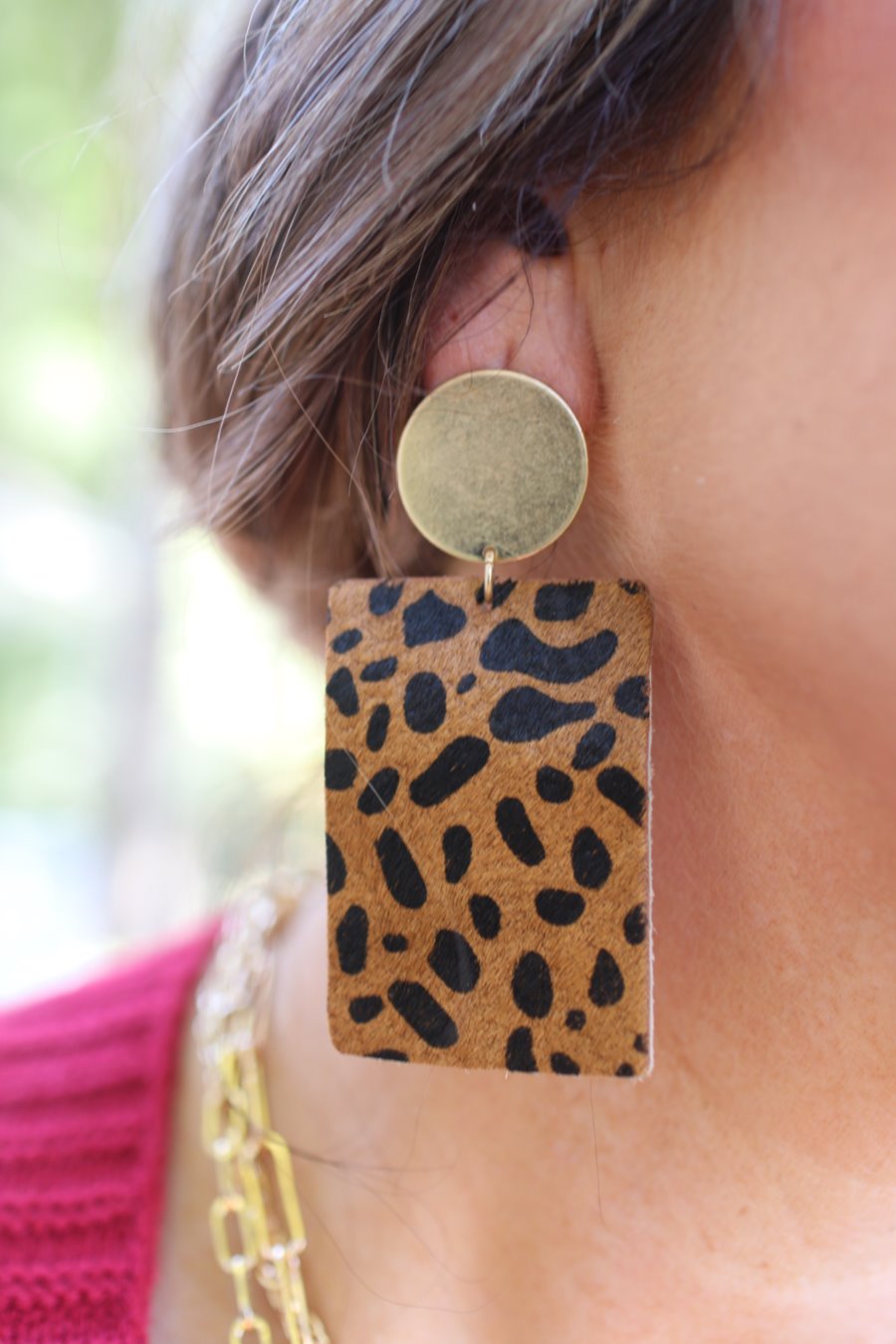 Animal Print Geometric Drop Earrings - Jess Lea Boutique